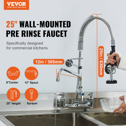 Commercial Faucet With Pre-Rinse Sprayer, 25&