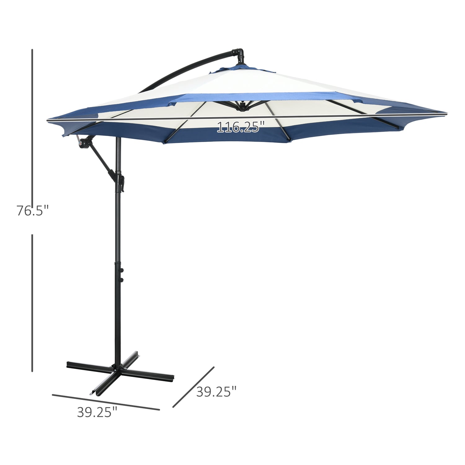 10FT Cantilever Umbrella, Offset Patio Umbrella with Crank and Cross Base for Deck, Backyard, Pool and Garden, Hanging Umbrellas, Navy Blue