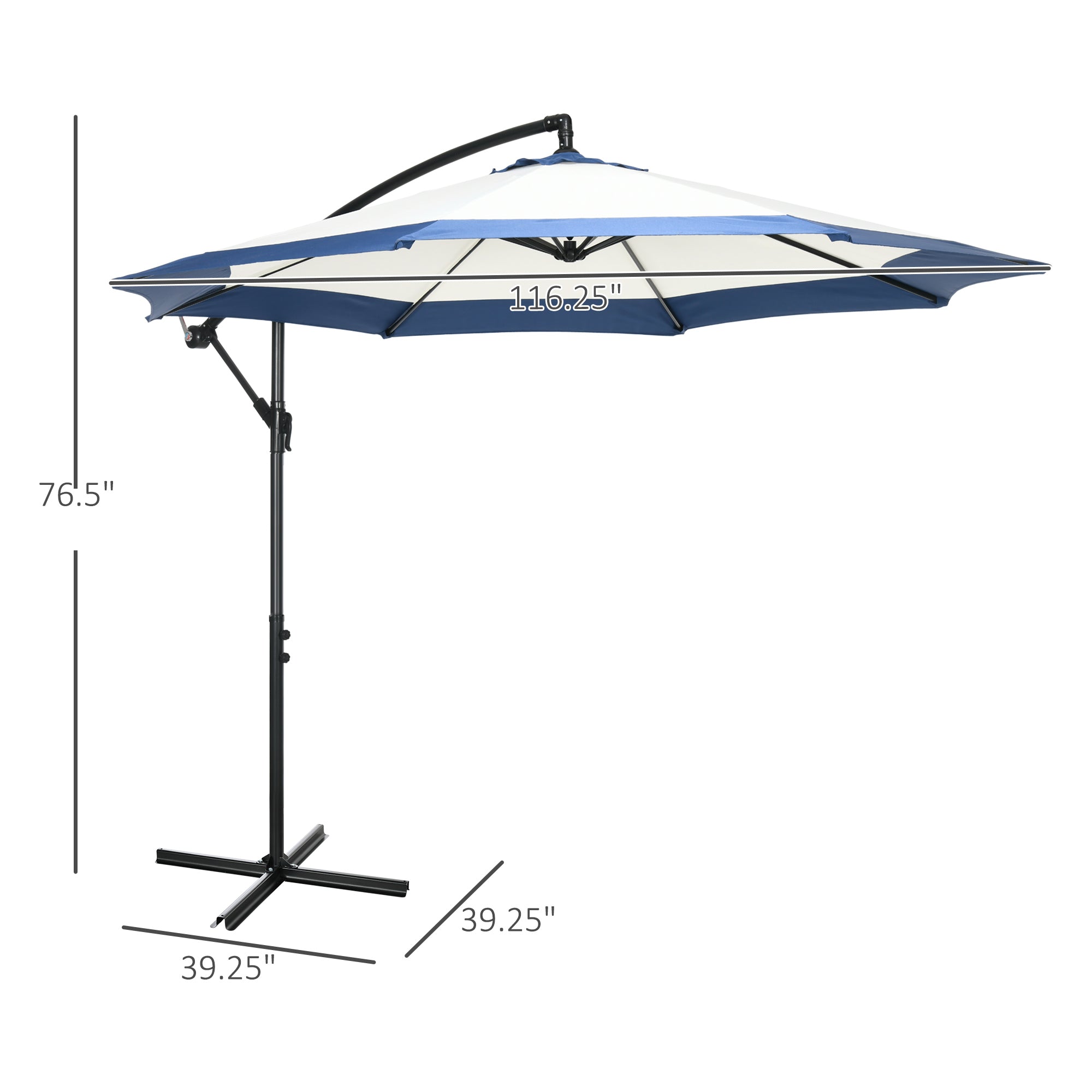 10FT Cantilever Umbrella, Offset Patio Umbrella with Crank and Cross Base for Deck, Backyard, Pool and Garden, Hanging Umbrellas, Navy Blue