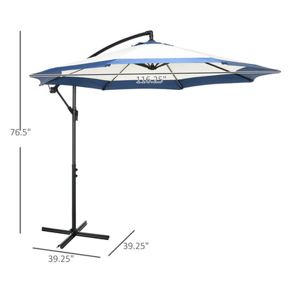 10FT Cantilever Umbrella, Offset Patio Umbrella with Crank and Cross Base for Deck, Backyard, Pool and Garden, Hanging Umbrellas, Navy Blue