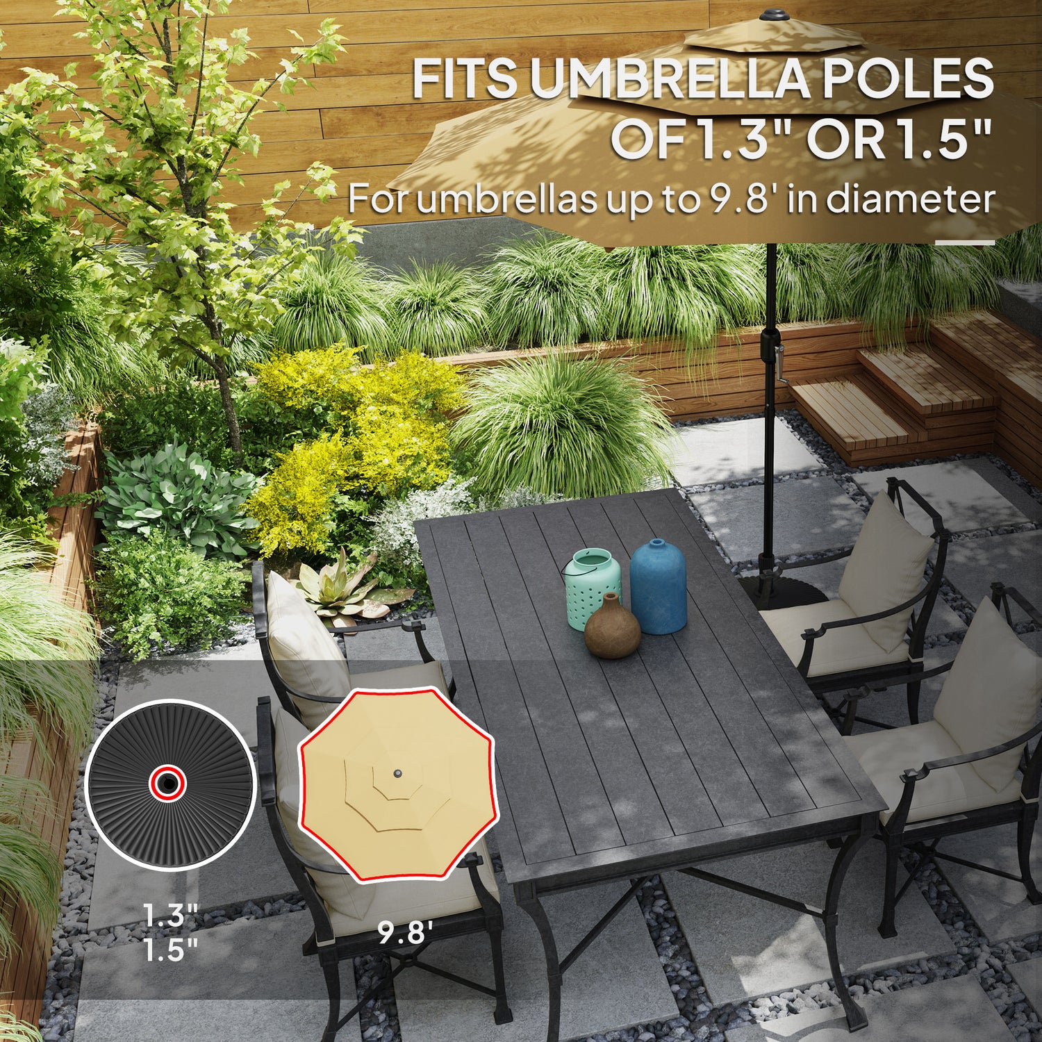 Round Patio Umbrella Base Holder, Heavy Duty Outdoor Umbrella Stand Base, Filled Up to 62lbs with Stand or 51lbs with Water for Garden, Poolside, Black