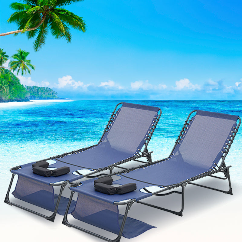 Face Down Chaise Lounge Chair 5-Position Adjustable Sunbathing, Foldable Tanning Chair With Face&amp; Arm Holes, Outdoor Recliner Chair For Pool, Beach, Patio, Lawn  Dark Blue, 2 Pcs