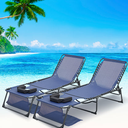 Face Down Chaise Lounge Chair 5-Position Adjustable Sunbathing, Foldable Tanning Chair With Face&amp; Arm Holes, Outdoor Recliner Chair For Pool, Beach, Patio, Lawn  Dark Blue, 2 Pcs