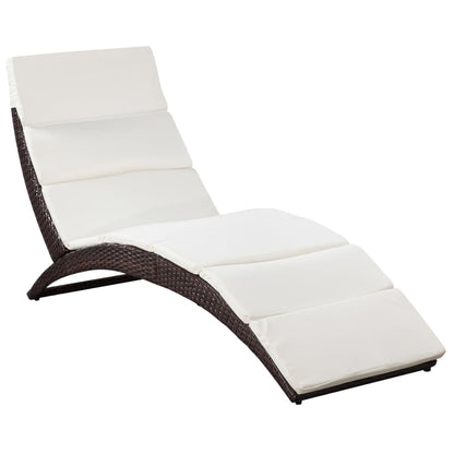 Folding Sun Lounger with Cushion Poly Rattan