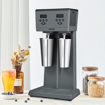 Milkshake Maker, 375W X 2 Electric Milkshake Machine, Commercial Double Heads Drink Mixer Blender, LED Intelligent Microswitch, 3-Speed Milkshake Mixer With 2 X 820 Ml Stainless Steel Cups