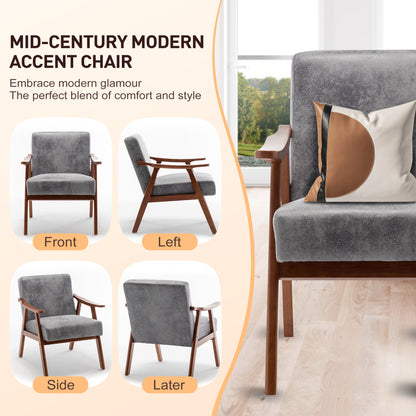 Mid-Century Modern Chair, Living Room Chair With Solid Wood Frame, Accent Chair Extra-Thick Backrest, Wingback Chair For Bedroom, Reading Room, Living Room, Lounge Chair Indoor