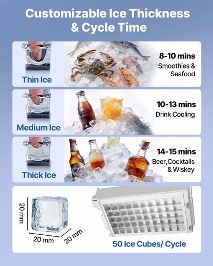 Commercial Ice Maker Machine, 130 Lbs/24h With 30 Lbs Storage Capacity, Built-in/Freestanding/Under Counter, Stainless Steel Ice Maker With LED Display &amp; Self-Cleaning, For Home Bar Restaurant
