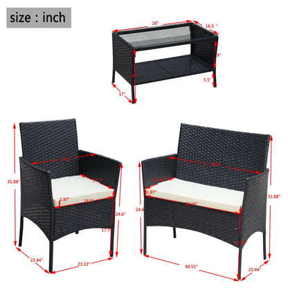 4 PC Rattan Patio Furniture Set with Cushioned Sofa - Black