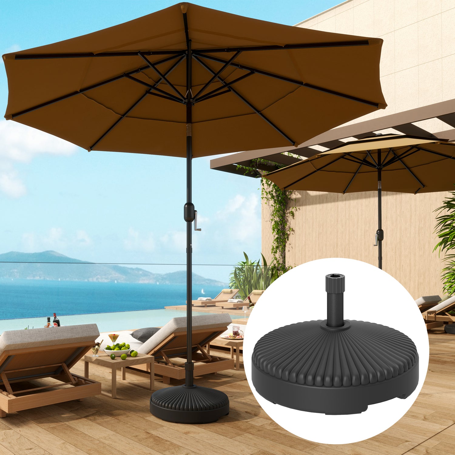 Round Patio Umbrella Base Holder, Heavy Duty Outdoor Umbrella Stand Base, Filled Up to 62lbs with Stand or 51lbs with Water for Garden, Poolside, Black