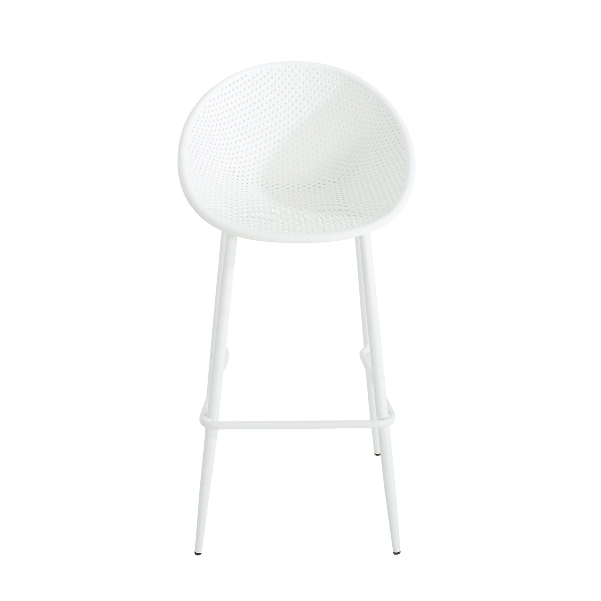 Modern Gable Outdoor Barstool Set of 2 with Perforated Design - White