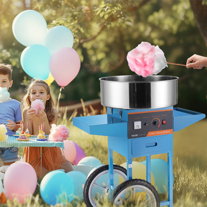 Electric Cotton Candy Machine With Cart, 1000W Commercial Candy Floss Maker With Stainless Steel Bowl, Sugar Scoop And Drawer, Perfect For Home, Kids Birthday, Family Party, Blue