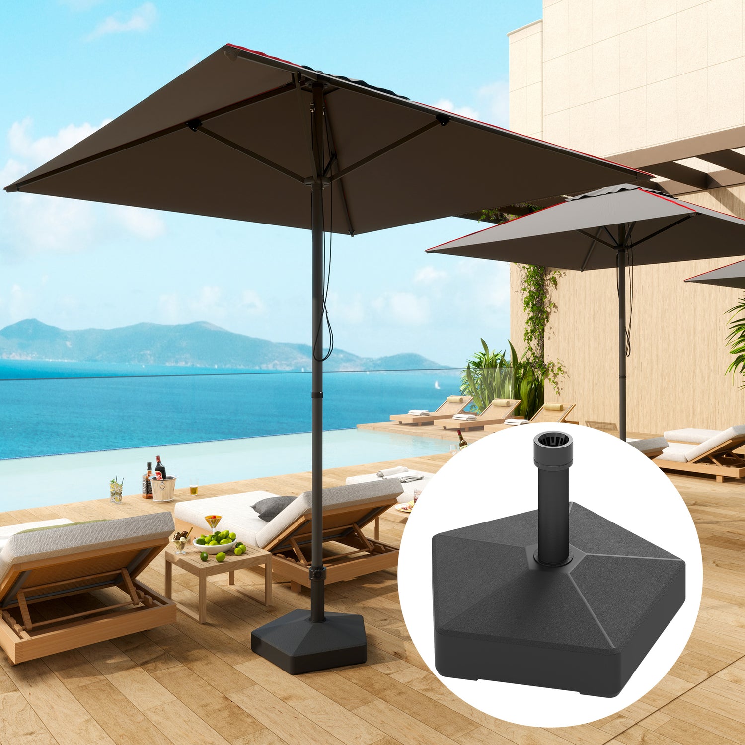 Patio Umbrella Base Holder, Heavy Duty Outdoor Umbrella Stand Base, Filled Up to 42lbs with Stand or 33lbs with Water for Garden, Poolside, Black