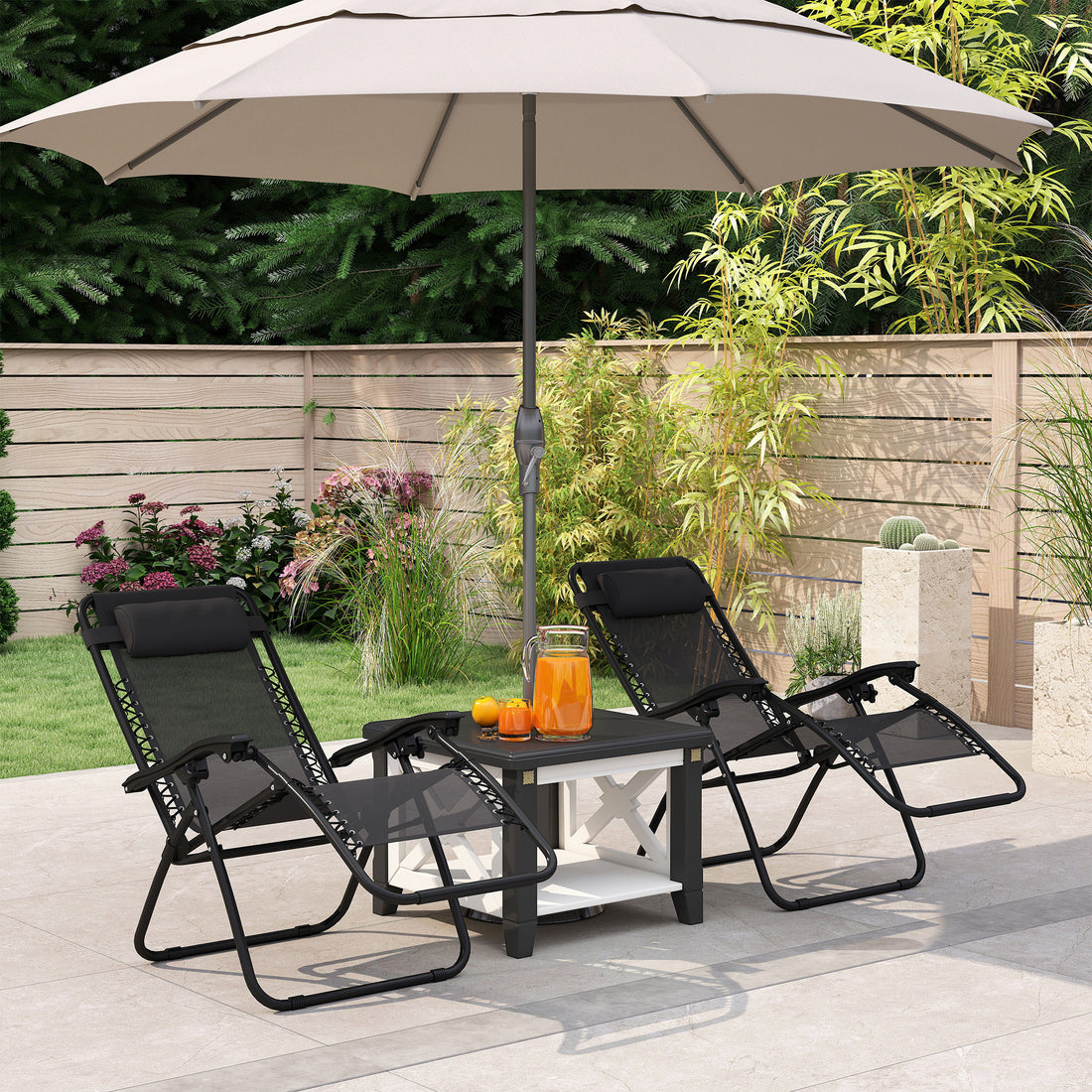 Zero Gravity Chair Set Of 2, Metal Frame Texteline Armchair Outdoor Folding And Reclining Sun Lounger With Head Pillow For Patio Decking Gardens Camping, Black