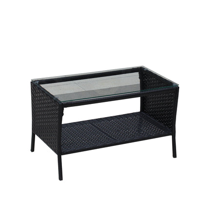 4 PC Rattan Patio Furniture Set with Cushions - Black and Green