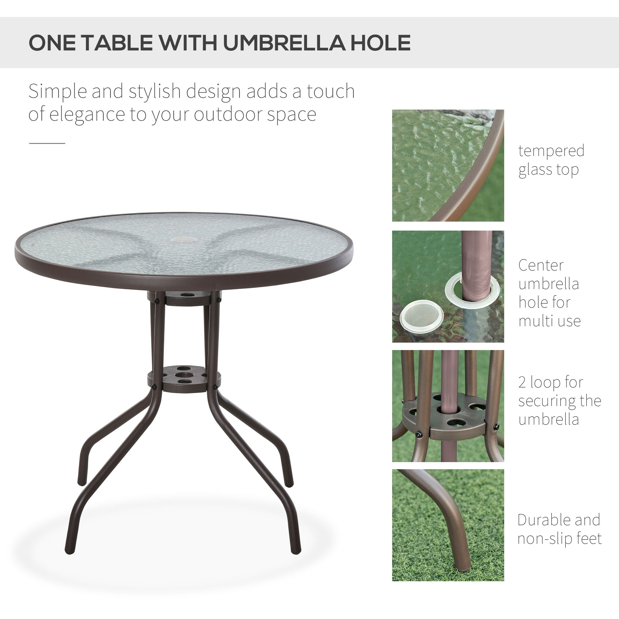 6 Piece Patio Dining Set for 4 with Umbrella, Outdoor Table and Chairs with 4 Folding Dining Chairs &amp; Round Glass Table for Garden, Backyard and Poolside, Beige