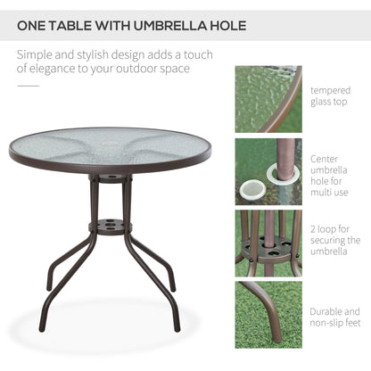 6 Piece Patio Dining Set for 4 with Umbrella, Outdoor Table and Chairs with 4 Folding Dining Chairs &amp; Round Glass Table for Garden, Backyard and Poolside, Beige
