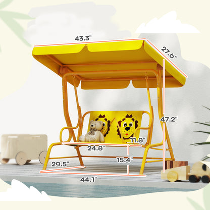 Kids Patio Swing Chair with Adjustable Canopy, Safety Belt for Patio, Garden, Poolside, Balcony, Yellow
