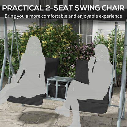2-Seater Outdoor Porch Swing with Canopy and Table, Patio Swing Chair for Garden, Poolside, Backyard, Black