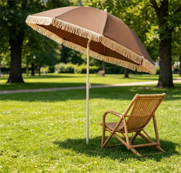 7 FT Boho Patio Umbrella With Fringe Tassel, 30&