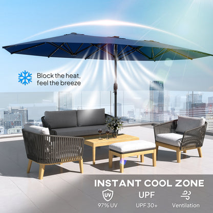 Garden Parasol, Double-Sided Sun Umbrella with LED Solar Lights, Patio Parasol for Outdoor, Blue