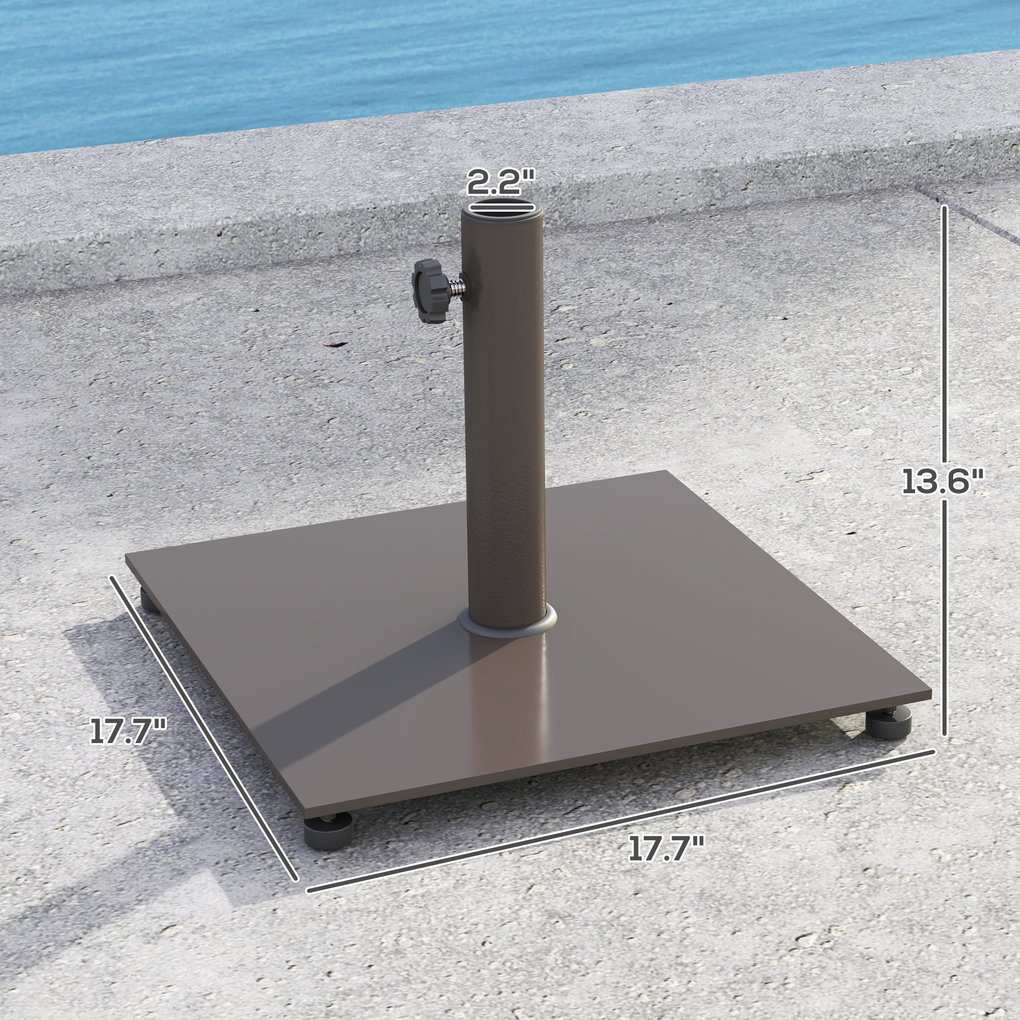 Square Patio Umbrella Base, 29 Lbs Metal Umbrella Stand Base With Adjustable Foot Pads, Heavy Duty Patio Umbrella Holder For 1.51.9 Umbrella Poles For Outdoor, Lawn, Poolside, Brown