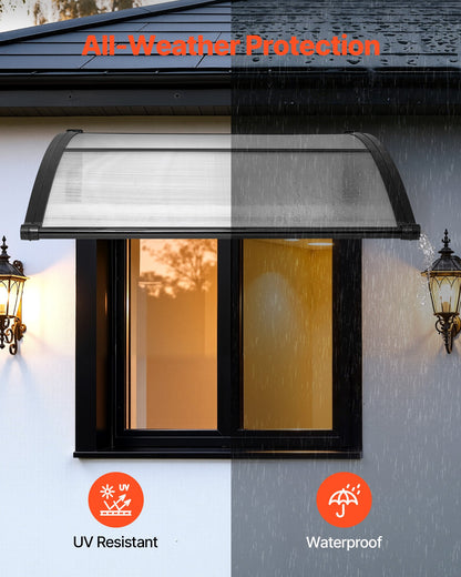 Awnings For Door Entrance, 38 X 40 In, Exterior Front Door Window Awnings With Drainage &amp; ABS Bracket, Rain Snow Sun Protection, Overhang Polycarbonate Door Canopy For Porch Patio, Clear
