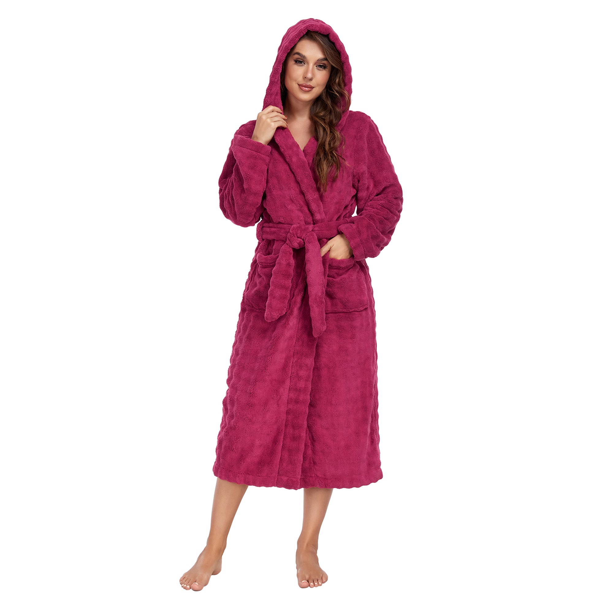 RONGTAI Luxury Plush Absorbency Robe For Women Extra Long Fleece Bathrobe With Hood &amp; Pockets Warm Terry Cloth Loungewear