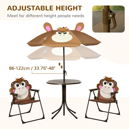 Kids Table and Chair Set, Outdoor Folding Garden Furniture, Picnic Table for Patio Backyard, with Removable &amp; Height Adjustable Sun Umbrella, Aged 3-6 Years Old, Brown