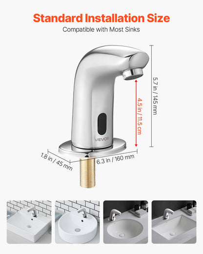 Touchless Bathroom Sink Faucet, Automatic Motion Sensor Restroom Toilet Faucet Cold Water With Hole Cover Plate, Battery Operated For 9/16 In Pipe Commercial Lavatory,Chrome Plated Silver G112M