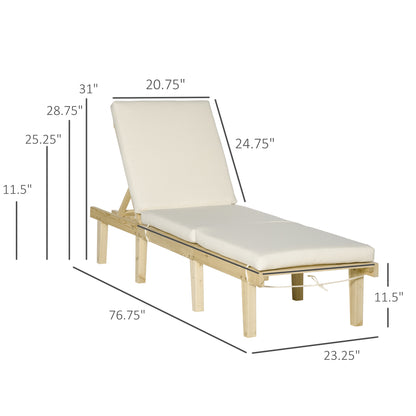 Chaise Lounge Chair For Outdoor, Wood Outdoor Chaise Lounge With 4-Position Adjustable Backrest And Cushion, Reclining Beach Lounge Chair For Deck, Pool, Lawn And Sunbathing, Natural