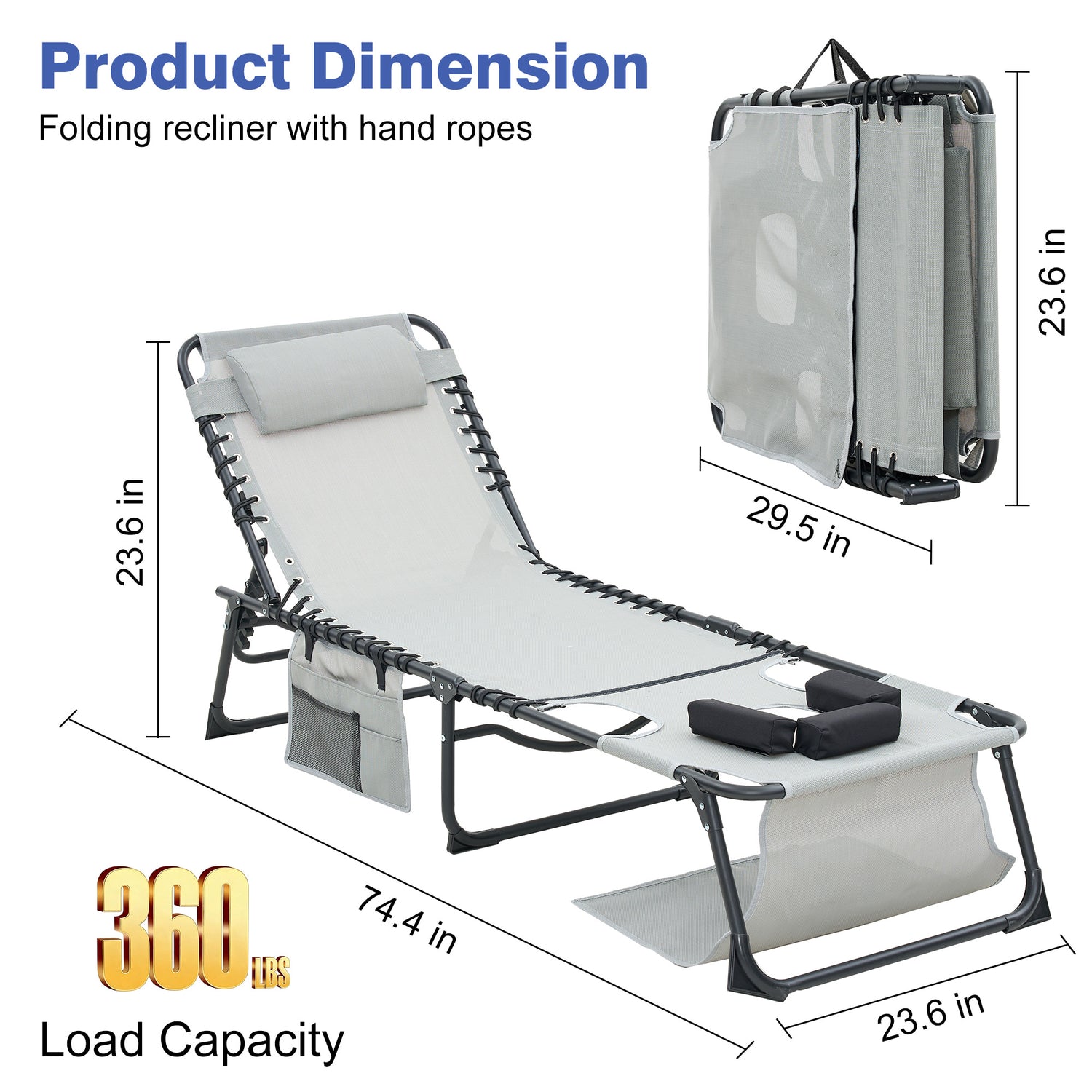 Face Down Chaise Lounge Chair 5-Position Adjustable Sunbathing, Foldable Tanning Chair With Face&amp; Arm Holes, Outdoor Recliner Chair For Pool, Beach, Patio, Lawn  Gray, 2 Pcs