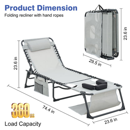 Face Down Chaise Lounge Chair 5-Position Adjustable Sunbathing, Foldable Tanning Chair With Face&amp; Arm Holes, Outdoor Recliner Chair For Pool, Beach, Patio, Lawn  Gray, 2 Pcs