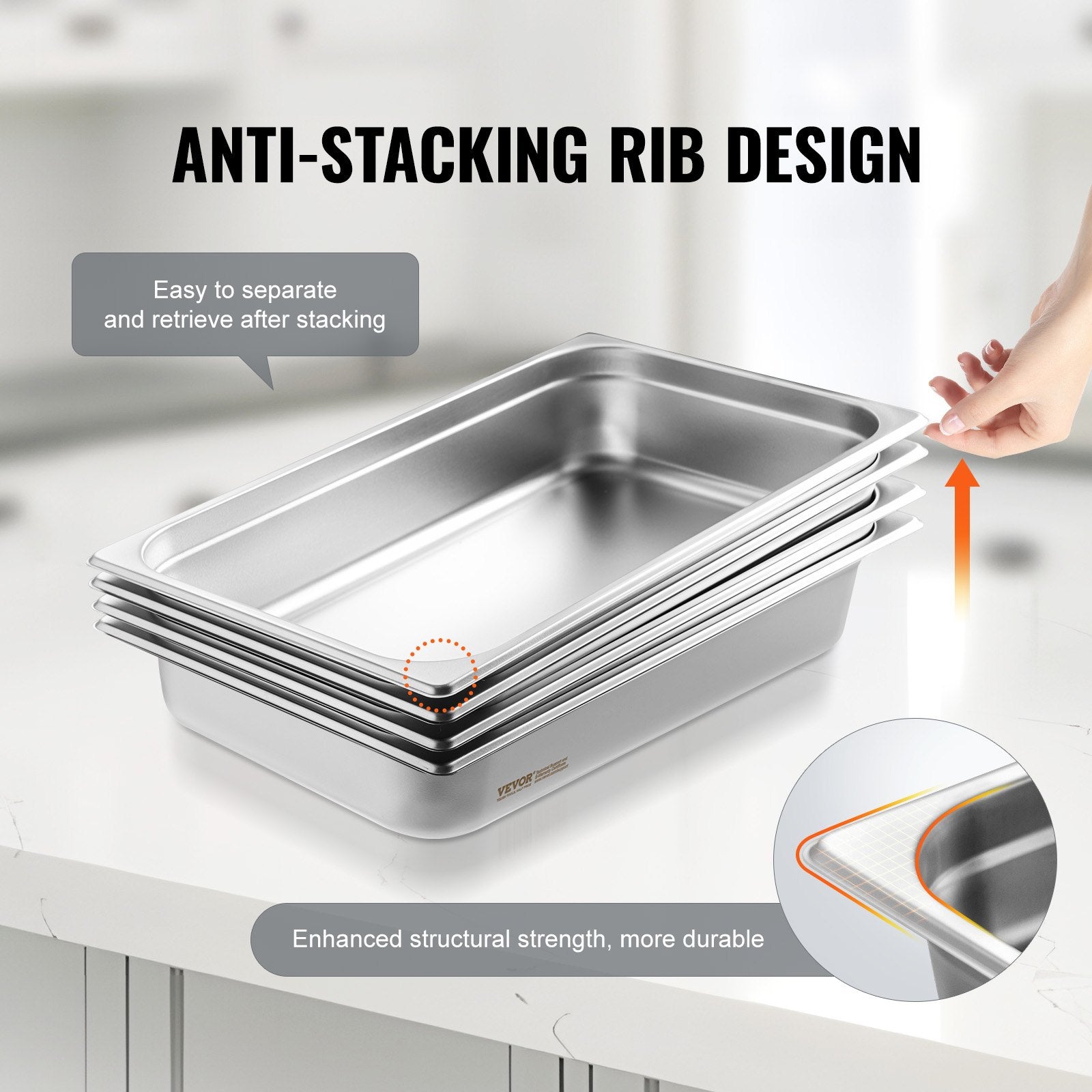 4 Pack Hotel Pans, Full Size Anti-Jam Steam Pan With Lid, 0.8mm Thick Stainless Steel Steam Table Pan, 4-Inch Deep Commercial Table Pan, Catering Storage Food Pan, For Industrial &amp; Scientific