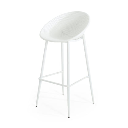 Modern Gable Outdoor Barstool Set of 2 with Perforated Design - White