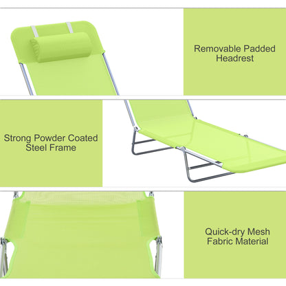Folding Chaise Lounge Pool Chairs, Outdoor Sun Tanning Chairs with Pillow, Reclining Back, Steel Frame &amp; Breathable Mesh for Beach, Yard, Patio,  Green