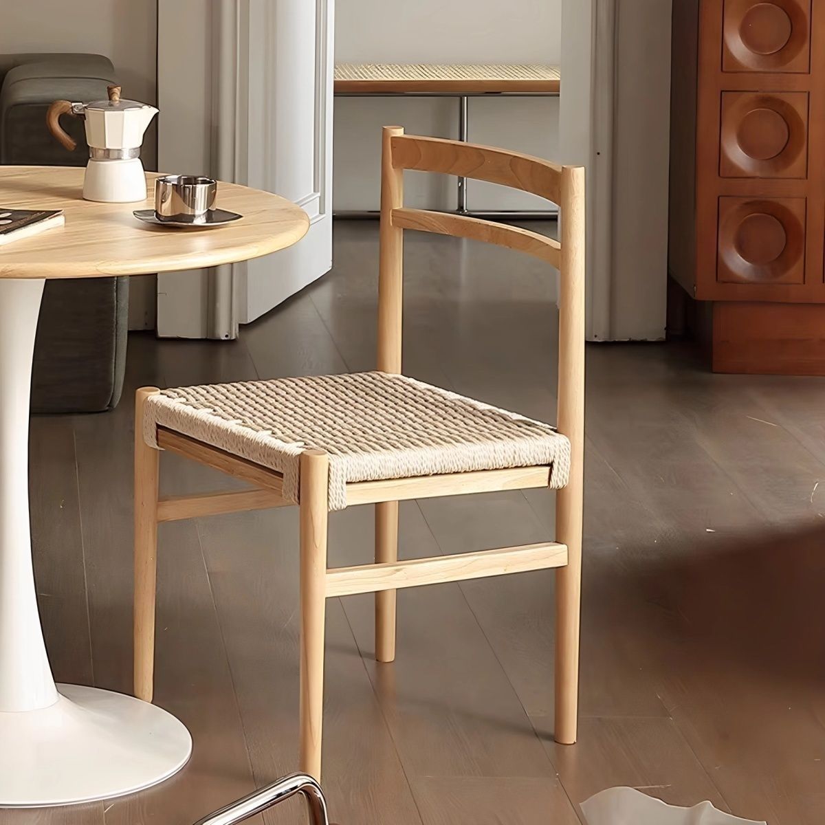 Nordic-style Minimalist Log And Rope-woven Lounge Chair