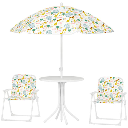 Kids Picnic Table And Chair Set, Outdoor Activity Table With Foldable Chairs, Removable Umbrella For Backyard, White