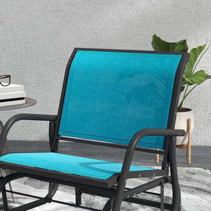 2 Pieces Outdoor Glider Chair, Steel Swing Chai with Curved Armrests for Porch, Garden, Poolside, Balcony, Blue