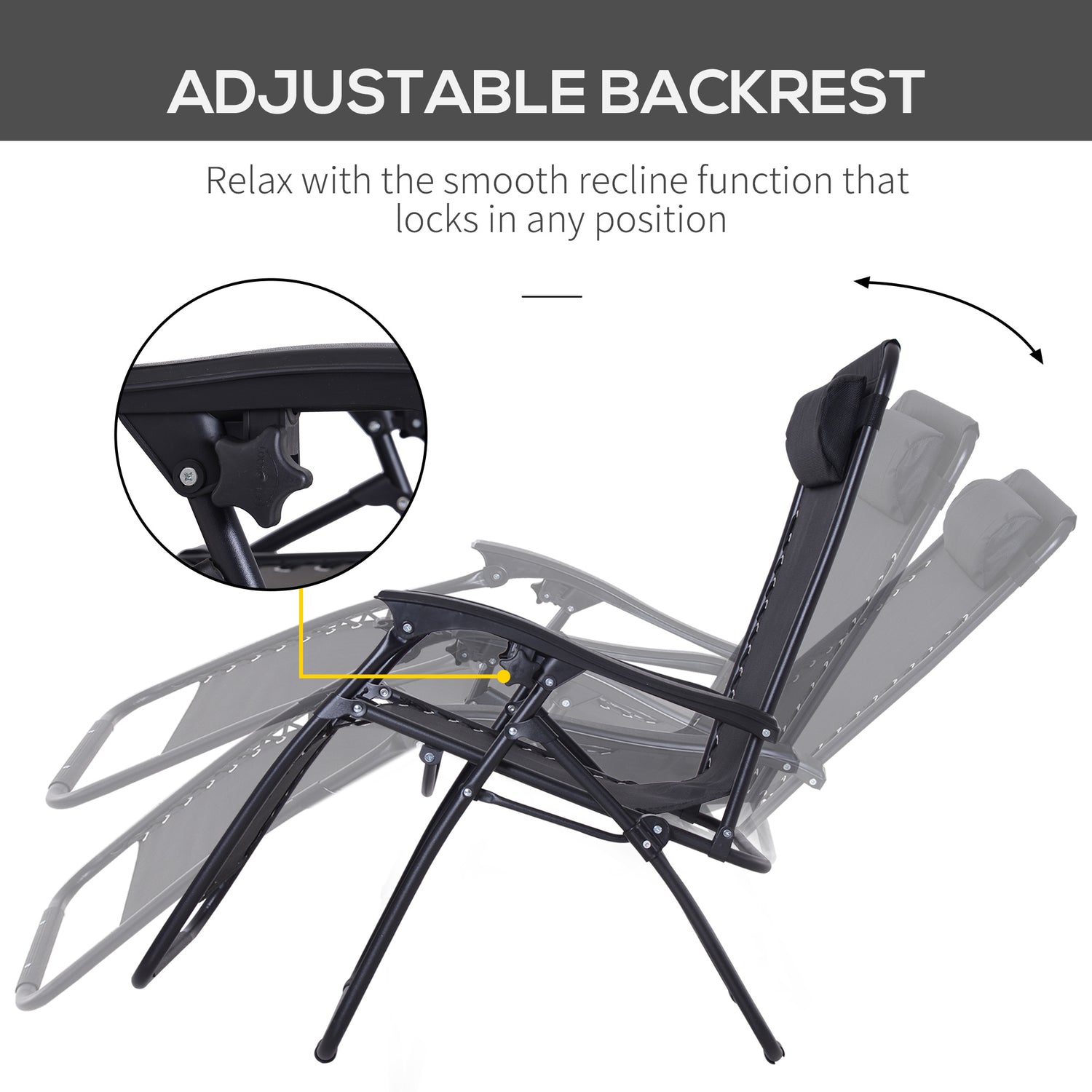 Zero Gravity Chair Set Of 2, Metal Frame Texteline Armchair Outdoor Folding And Reclining Sun Lounger With Head Pillow For Patio Decking Gardens Camping, Black
