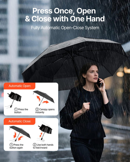 Portable Compact Umbrella, Automatic Open-Close Design, Lightweight, Durable, Windproof &amp; Sun Protection Canopy