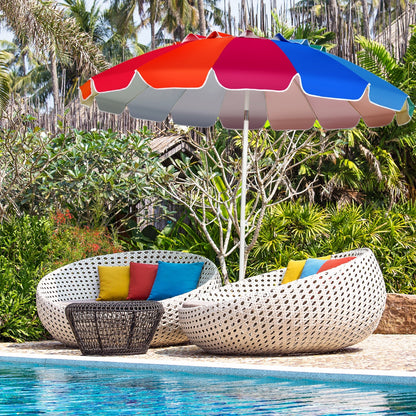 8FT Portable Beach Umbrella with Sand Anchor and Tilt Mechanism for Garden and Patio